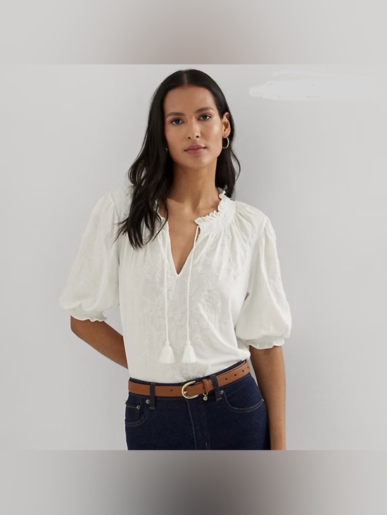 Ralph Lauren Tops - Lauren Ralph Lauren Embroidered Jersey Puff-Sleeve Top/ Blouse Women’s Size 2X